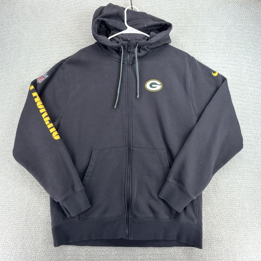 Nike Green Bay Packers Hoodie Mens L NFL Full Zip Charcoal Logo Fleece Football